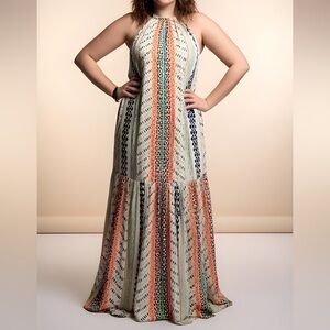 Lane Bryant Colorful Ikat Crystal Beaded Neckline Maxi Sundress -- 14/16